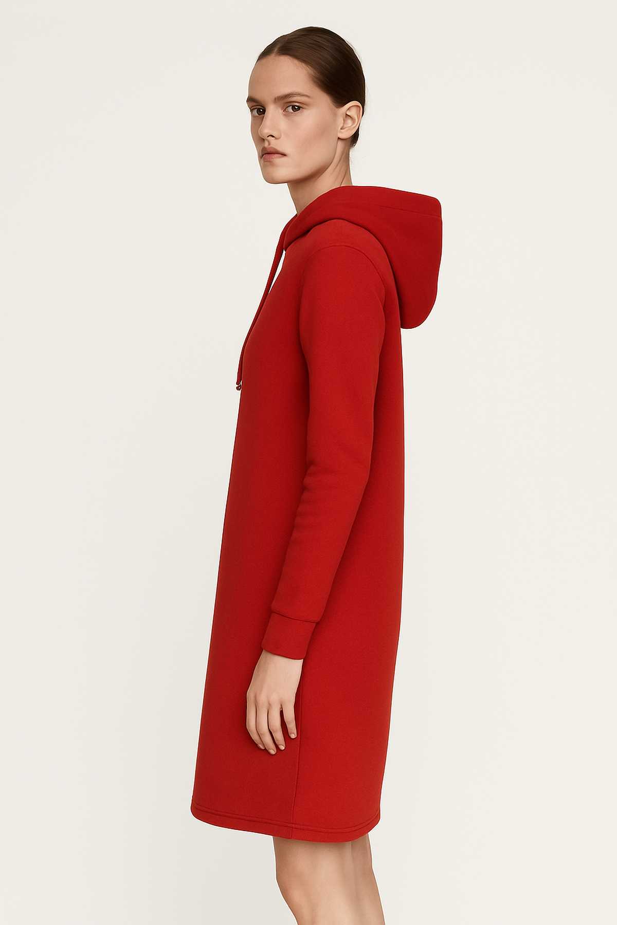 Red Cotton-Blend Hoodie Dress