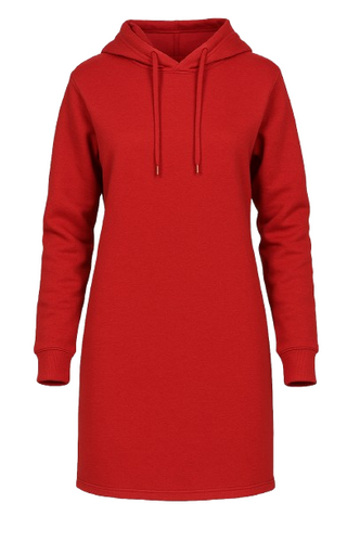 Red Cotton-Blend Hoodie Dress