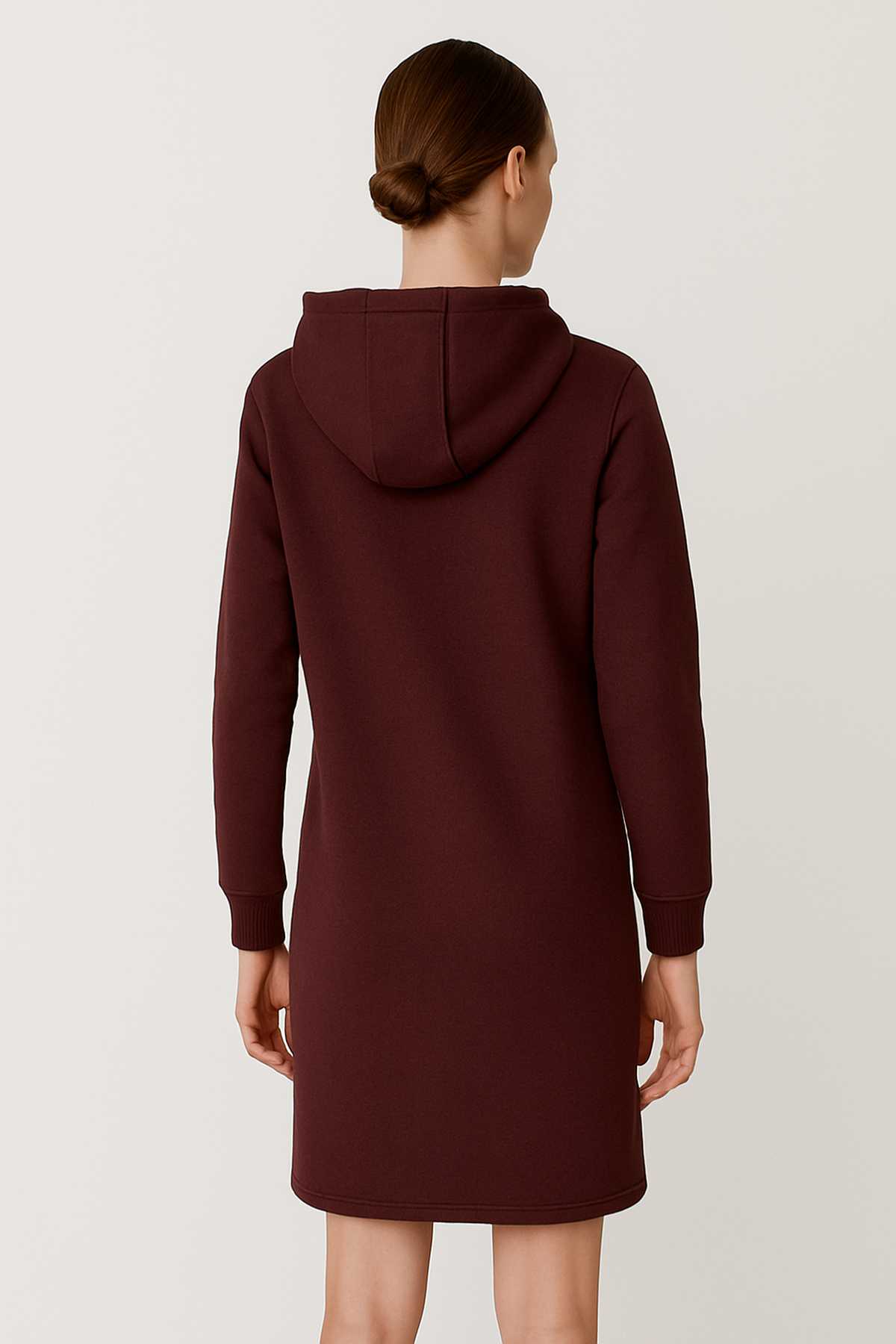 Conquista Φόρεμα Mini Casual Μακρυμάνικο Με Κουκούλα Μονόχρωμο Μπορντό C211-104-46