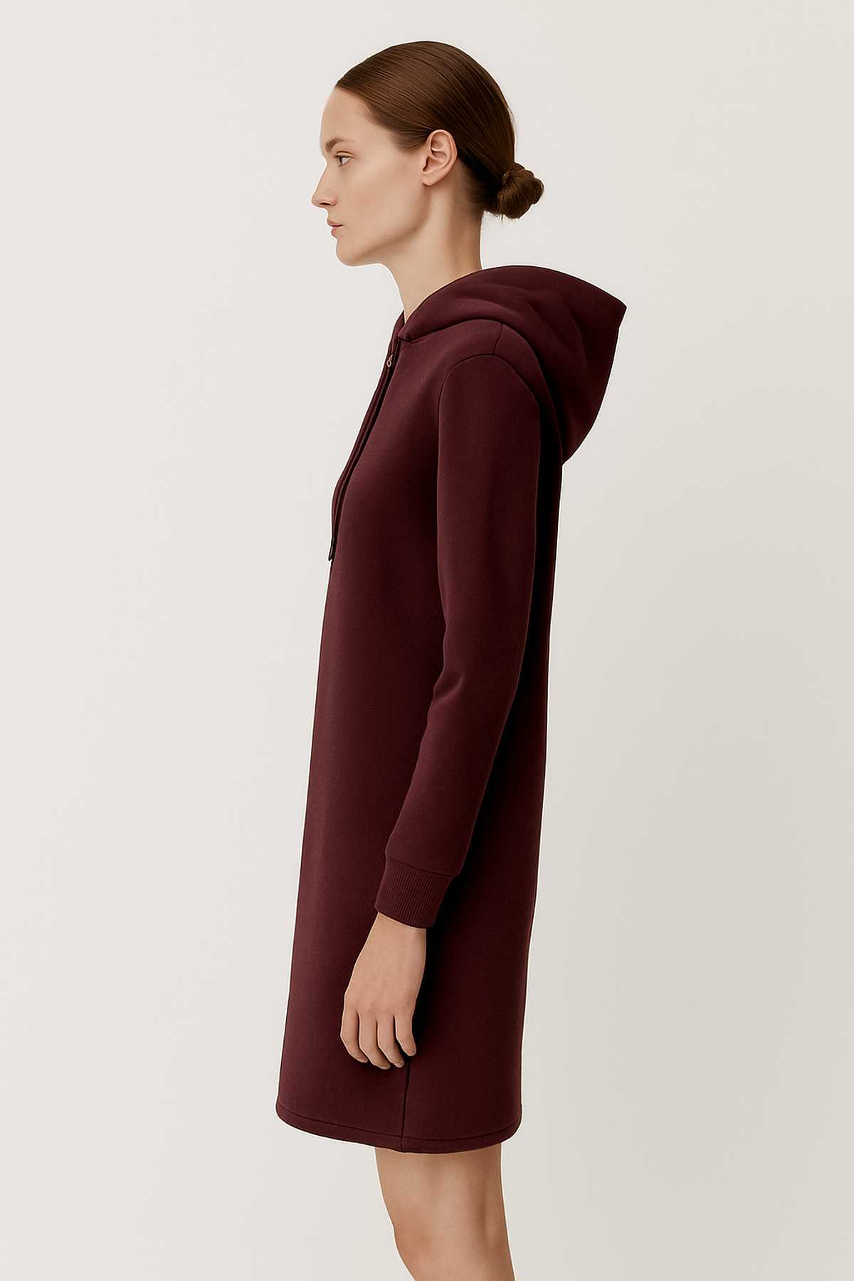 Conquista Φόρεμα Mini Casual Μακρυμάνικο Με Κουκούλα Μονόχρωμο Μπορντό C211-104-46