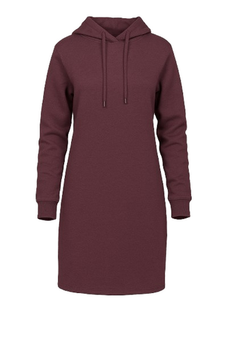 Dark Burgundy Cotton-Blend Hoodie Dress