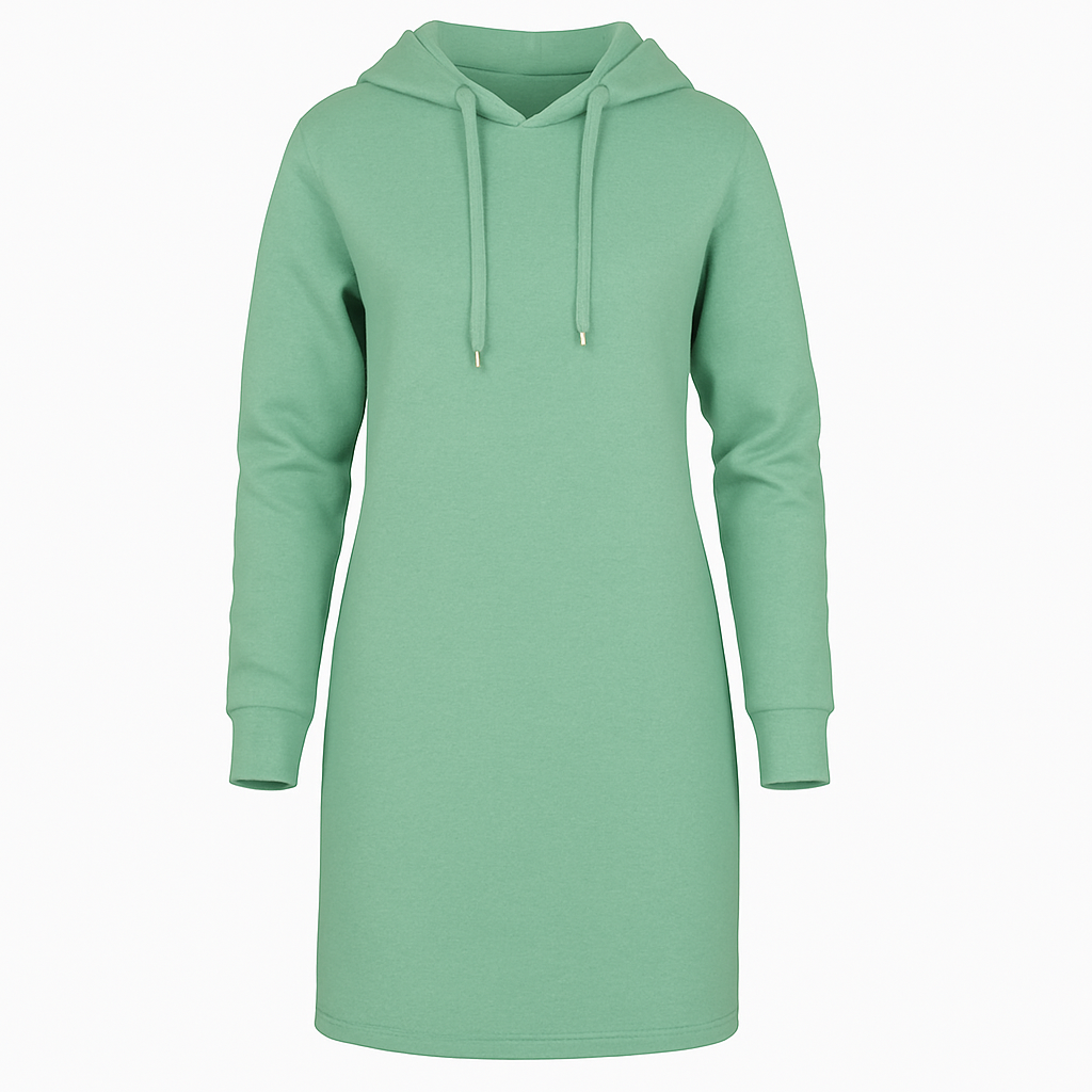 Conquista Φόρεμα Mini Casual Μακρυμάνικο Με Κουκούλα & Κορδόνι Μονόχρωμο Πράσινο C211-104-67