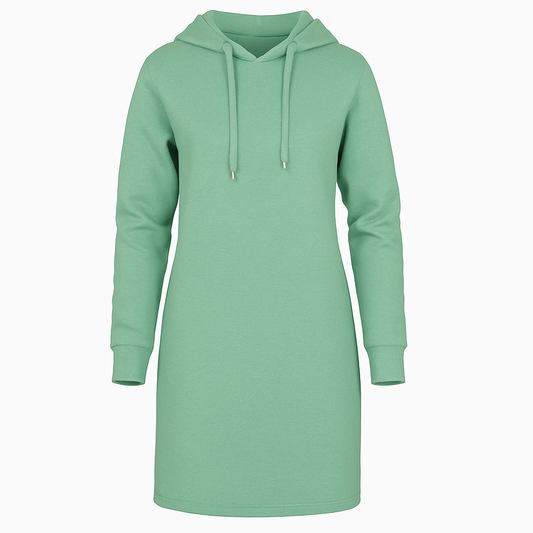 Conquista Φόρεμα Mini Casual Μακρυμάνικο Με Κουκούλα & Κορδόνι Μονόχρωμο Πράσινο C211-104-67