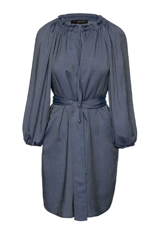 Belted Blue Denim Style Dress