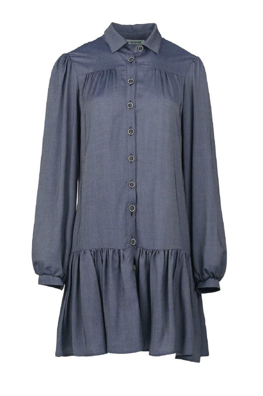 Blue Denim Style Dress with Buttons