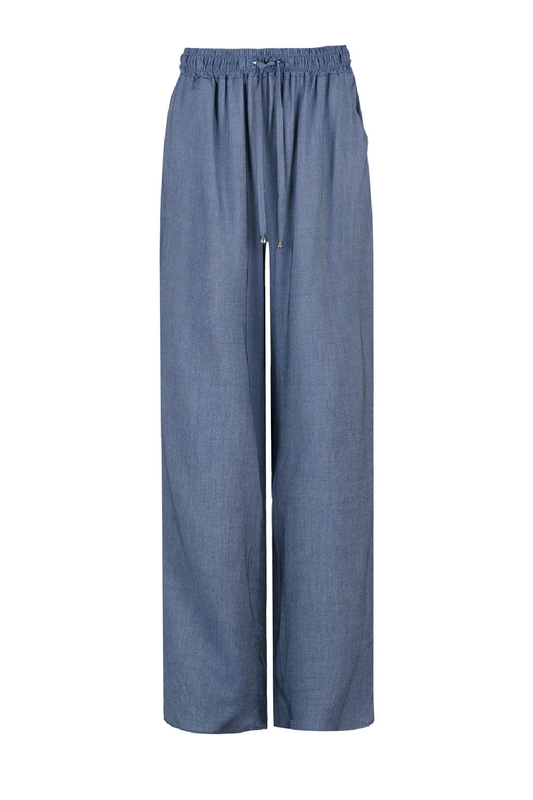 Blue Denim Style Wide Leg Pants