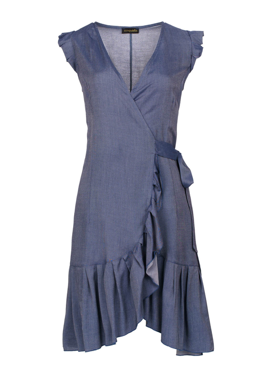 Blue Denim Style Wrap Dress