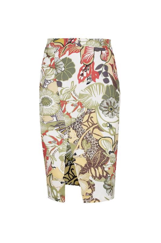 Floral Cotton Pencil Skirt in Earthy Shades