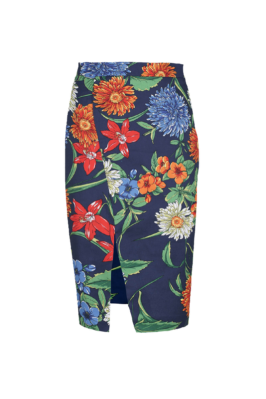 Floral Cotton Pencil Skirt in Red, Blue & Green Shades