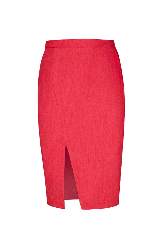 Red Denim Style Pencil Skirt