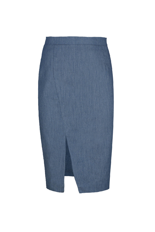 Blue Denim Style Pencil Skirt