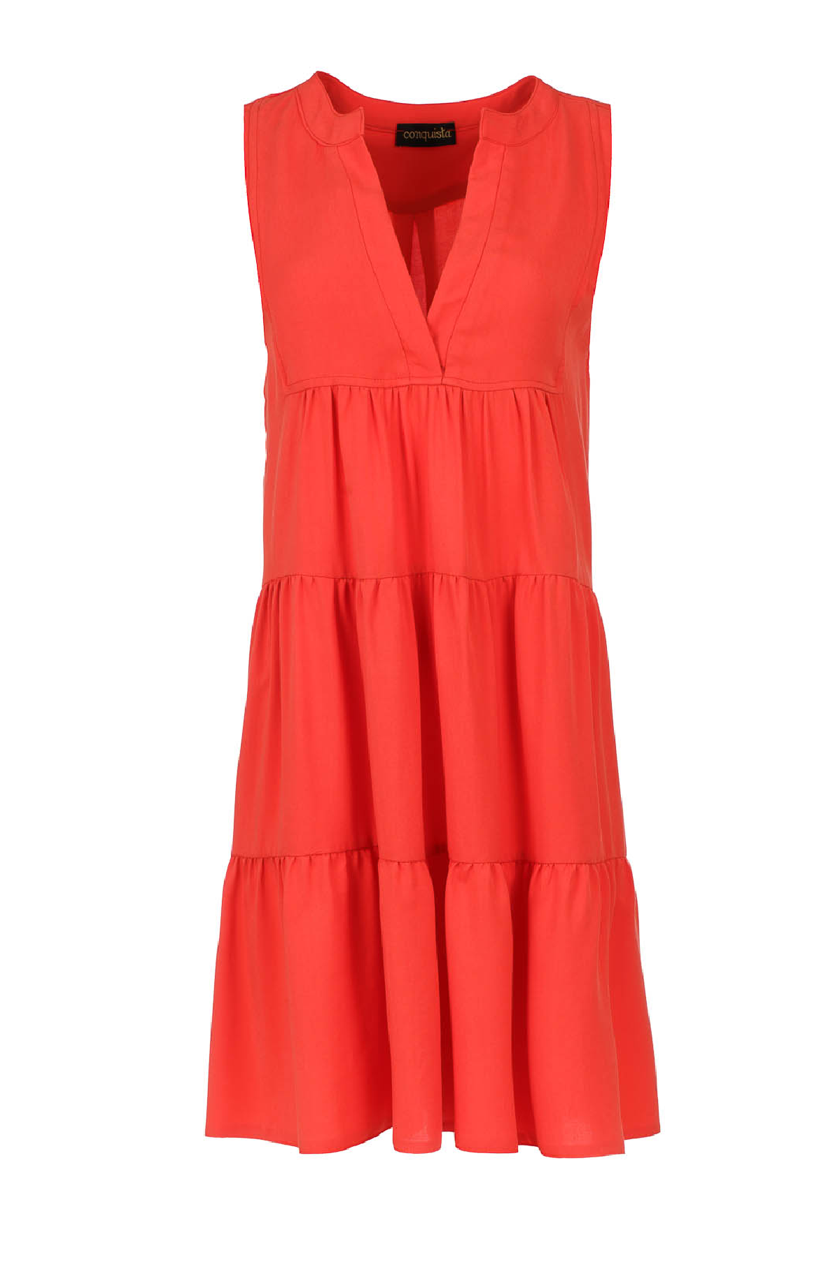 Conquista Φόρεμα Mini Casual Αμάνικο V-Λαιμόκοψη Με Βολάν Μονόχρωμο Πορτοκαλί C211-202-05