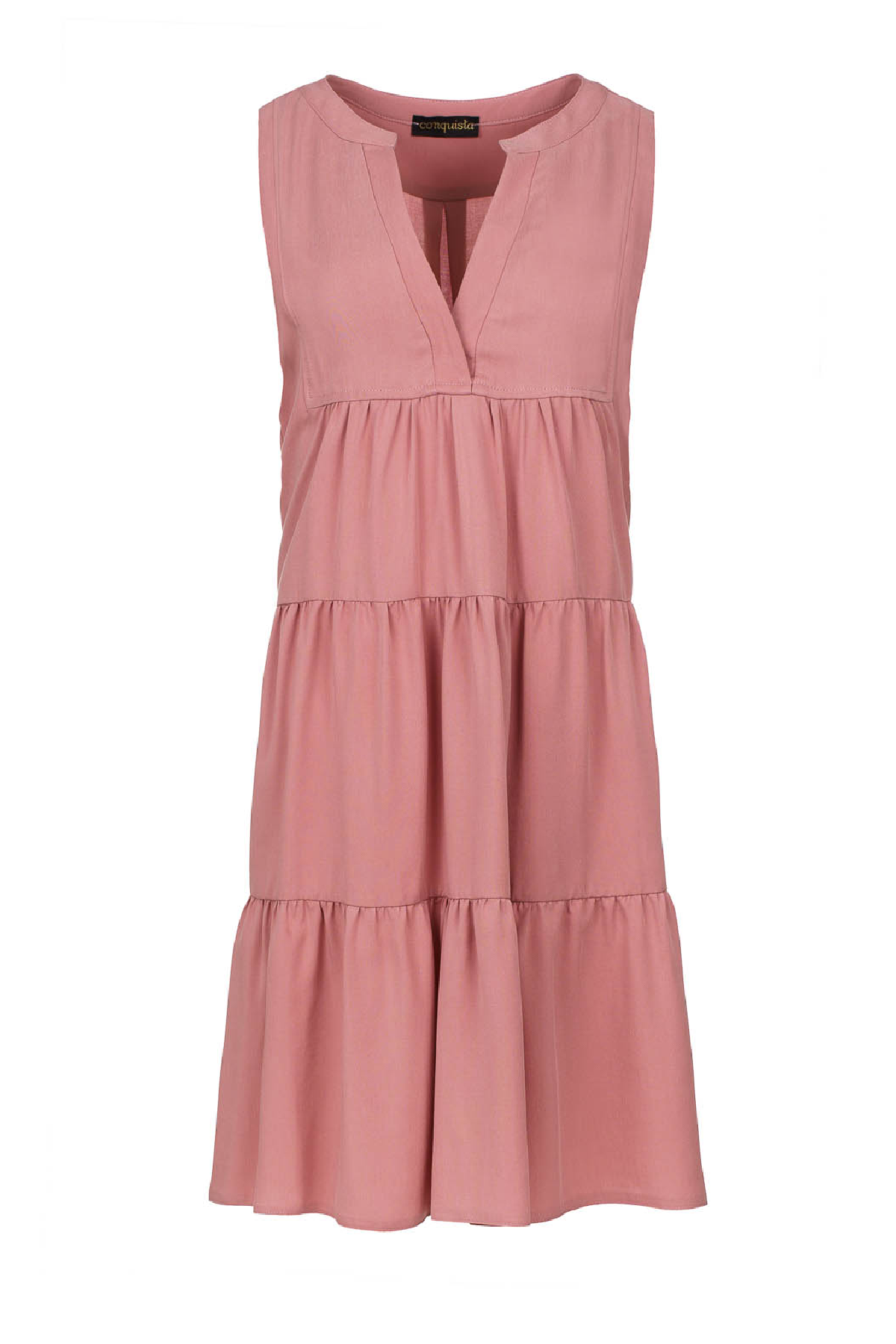 Conquista Φόρεμα Mini Casual V-Λαιμόκοψη Αμάνικο Με Βολάν Μονόχρωμο Ροζ C211-202-74