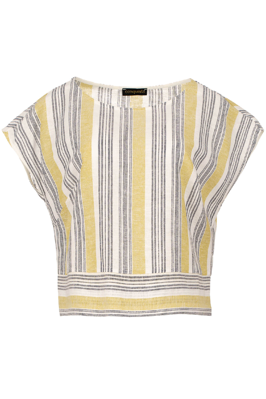 Yellow Striped Linen Style Top