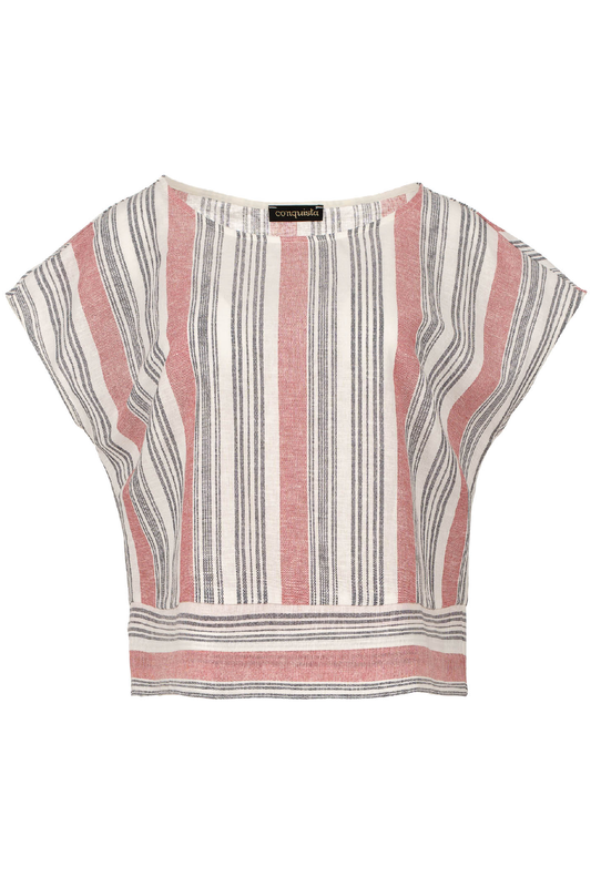 Coral Striped Linen Style Top