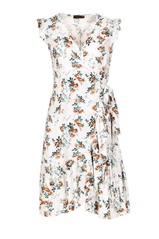 Ecru Floral Wrap Dress