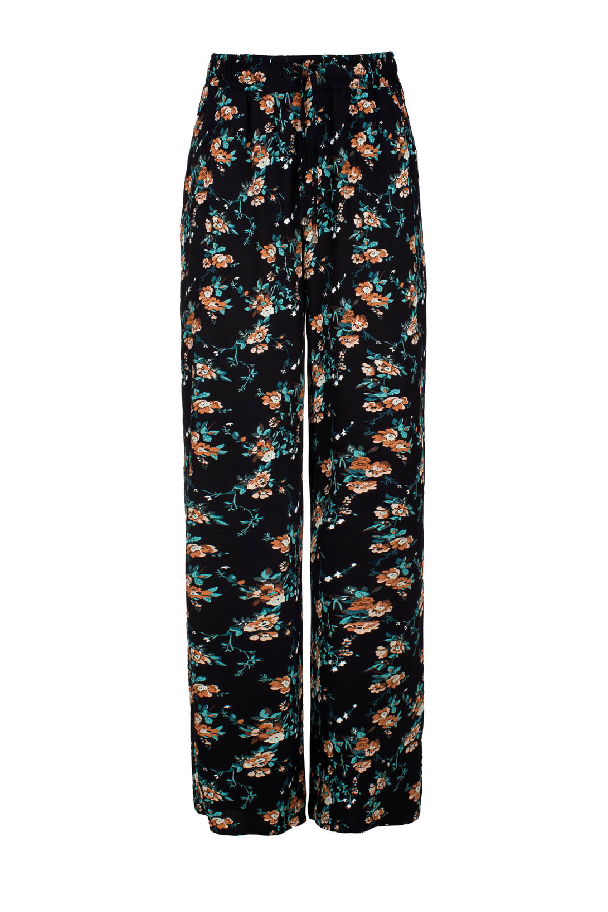 Conquista Παντελόνι Longline Casual Με Λάστιχο και Ζώνη Εμπριμέ Floral Μαύρο C211-237-00