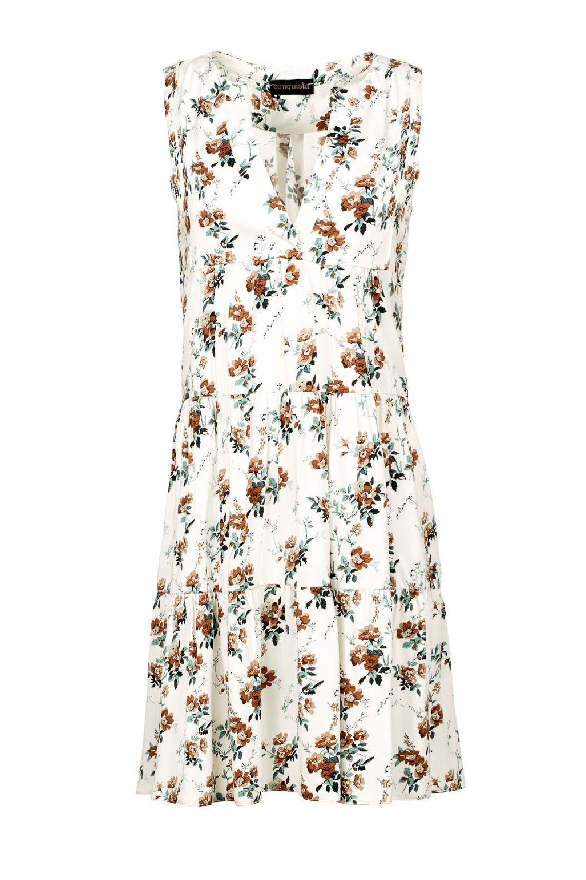 Sleeveless Ecru Floral A Line Dress