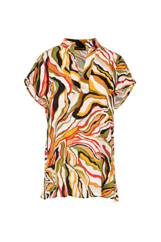 Brick Colour Swirl Print Sleeveless Top