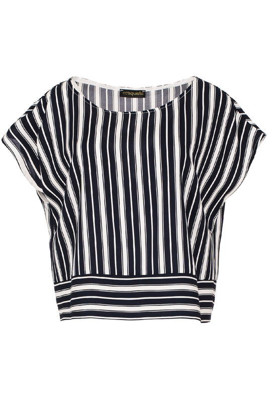 Navy Striped Top with a Boat Neckline