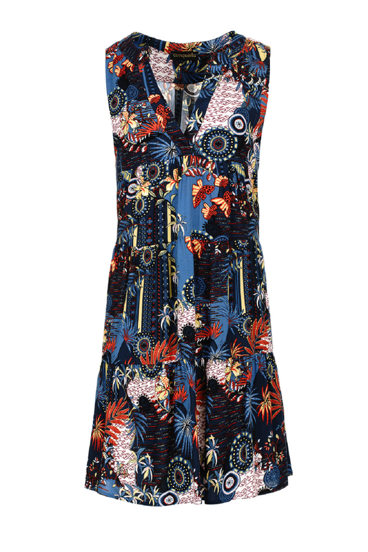 Sleeveless Navy Flora Print A Line Dress