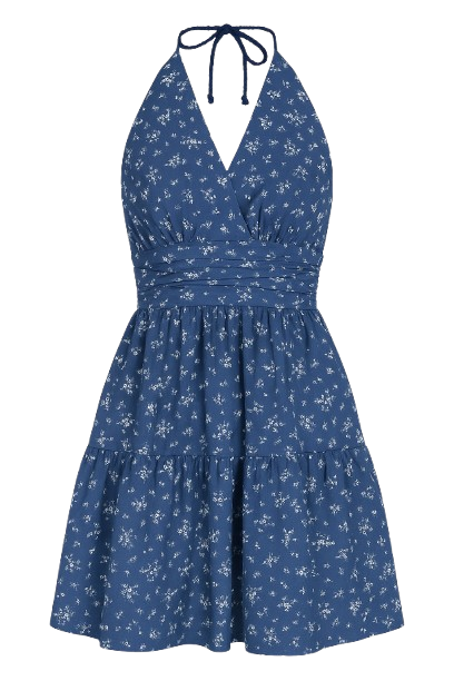 Indigo Floral Empire Line Mini Dress