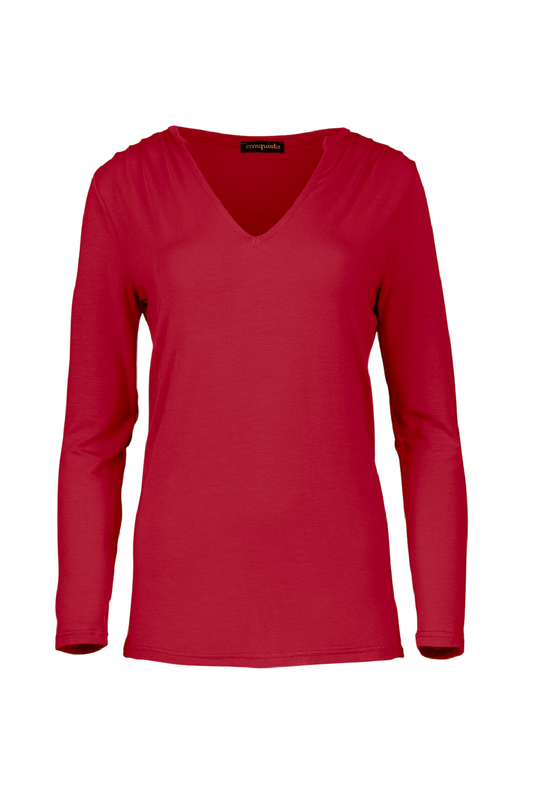 Red Jersey V Neck Top
