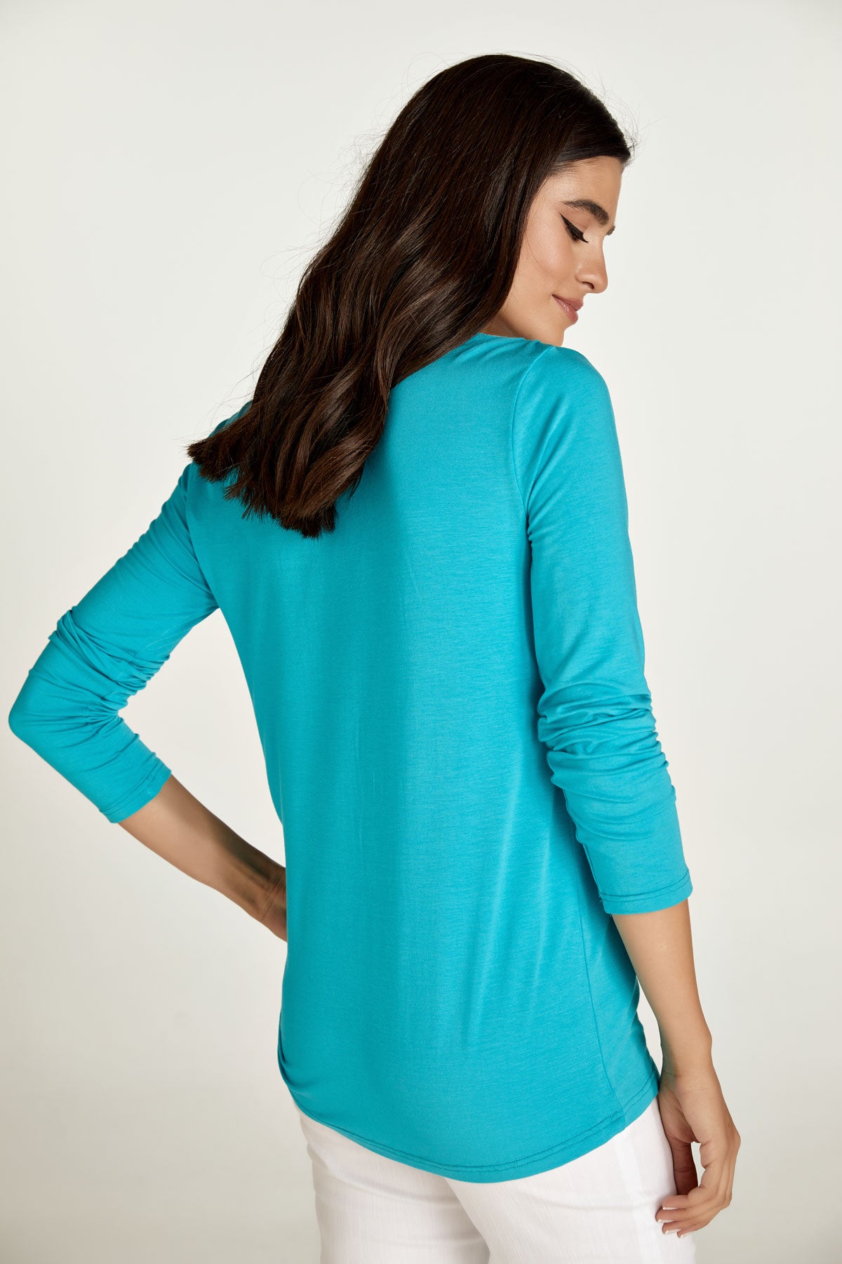 Turquoise Jersey V Neck Top