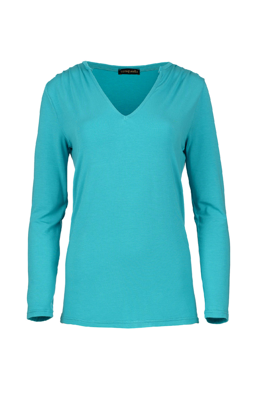 Turquoise Jersey V Neck Top