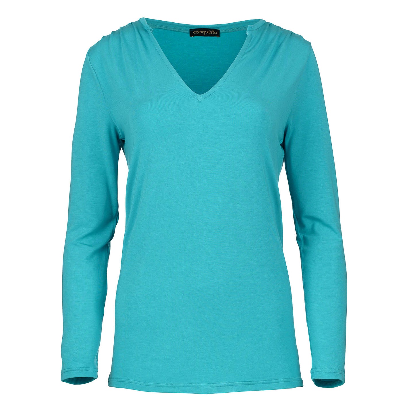 Turquoise Jersey V Neck Top