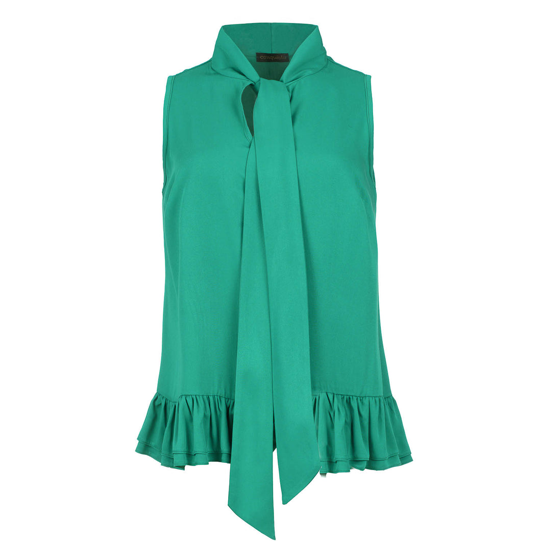 Green Tie Detail Top with Frills