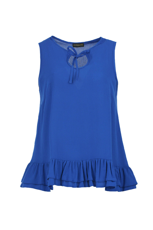 Sapphire Elegance Crepe Ruffle Top