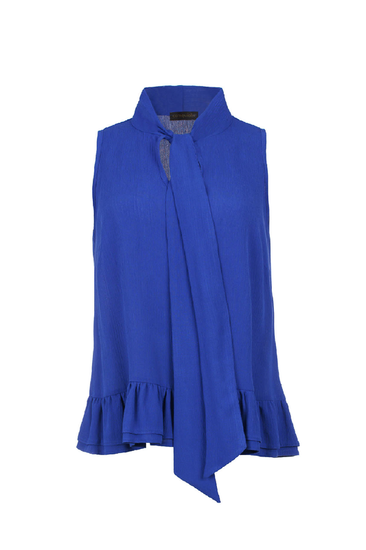 Electric Blue Tie Detail Top with Frills