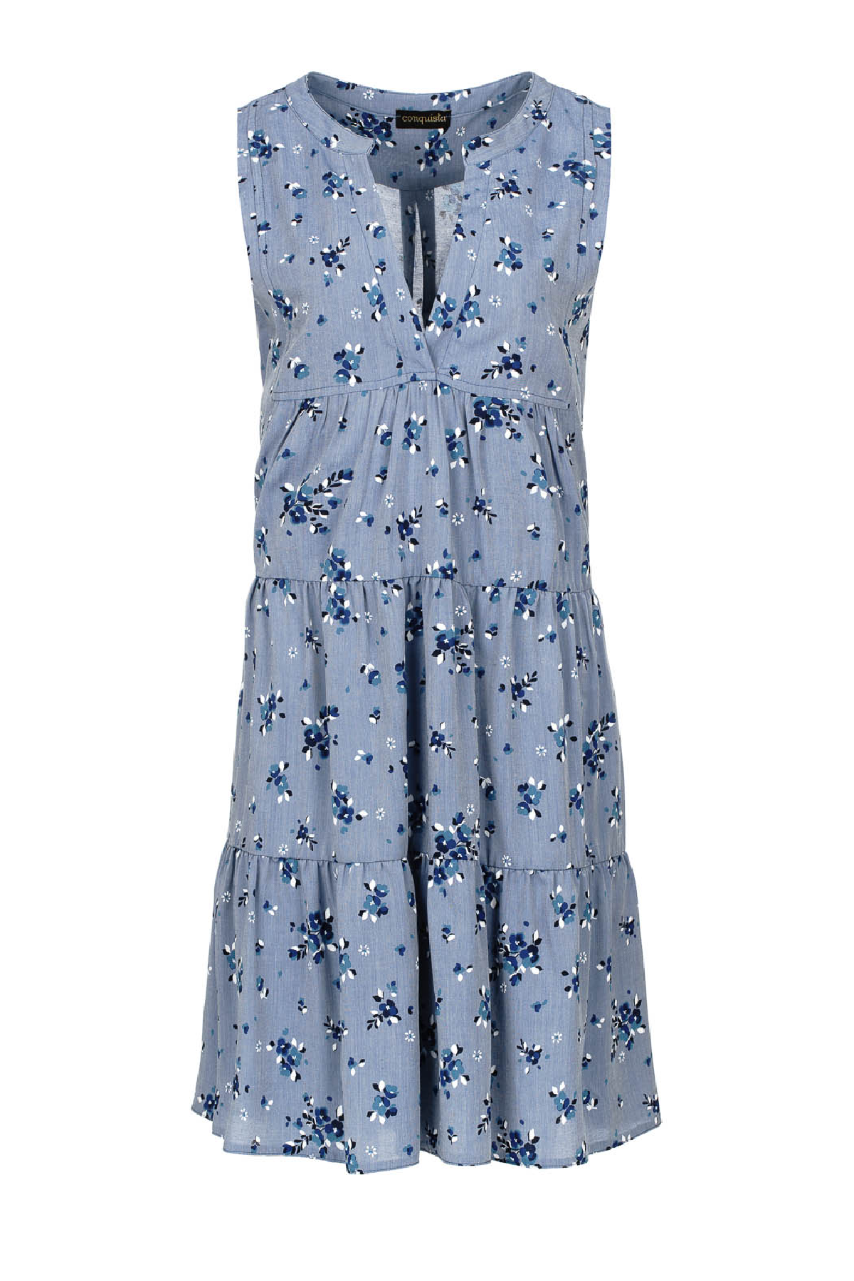 Conquista Φόρεμα Mini Casual Αμάνικο V-Λαιμόκοψη Με Βολάν Floral Μπλε C211-411-18