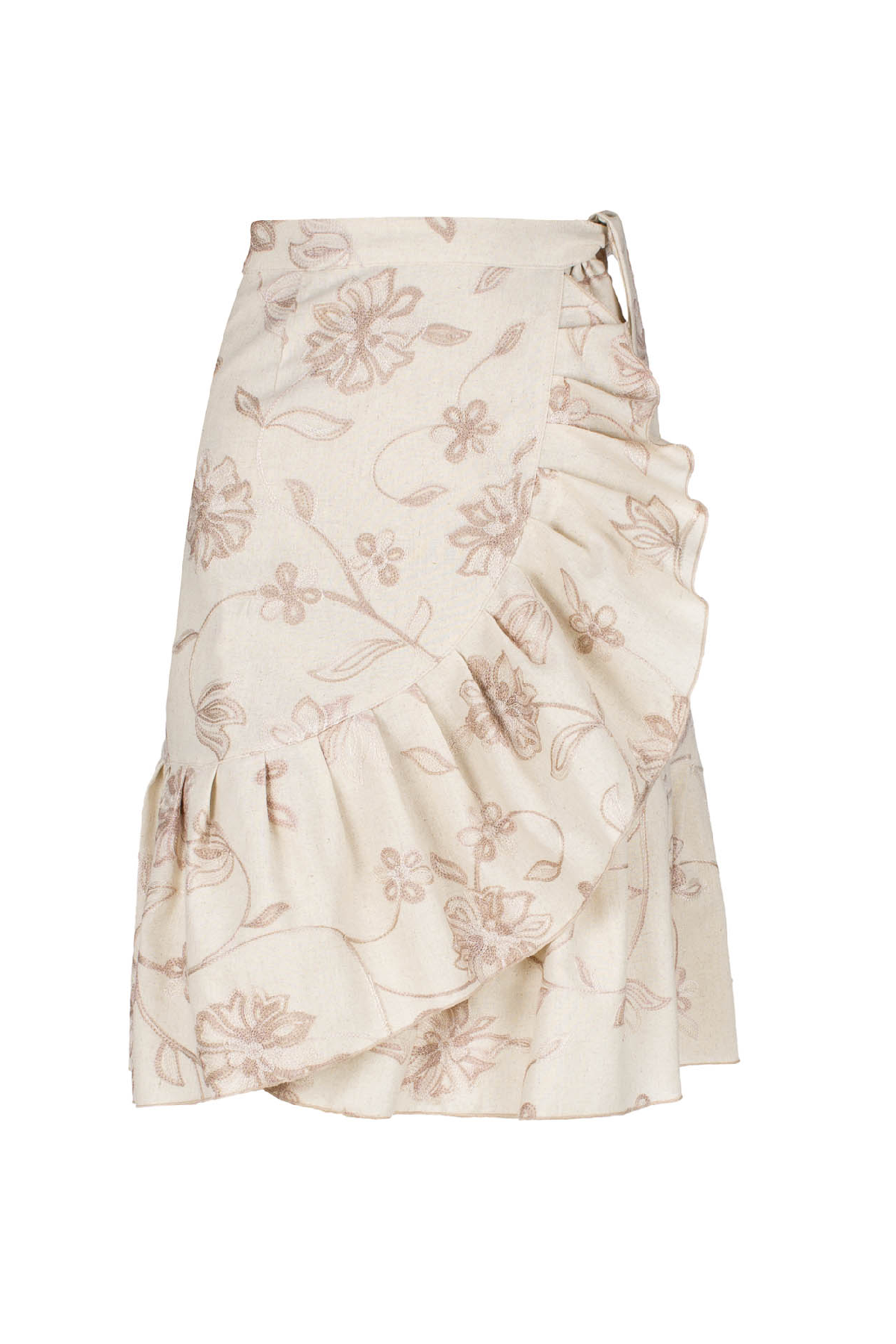 Conquista Φούστα Midi Casual Κρουαζέ Με Βολάν Floral Εκρού C211-502-15