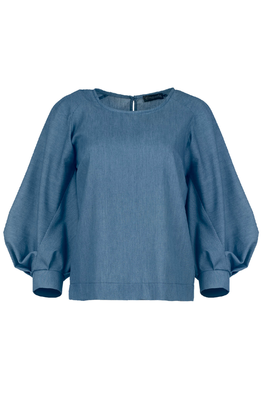 Indigo Top with Bishop Sleeves