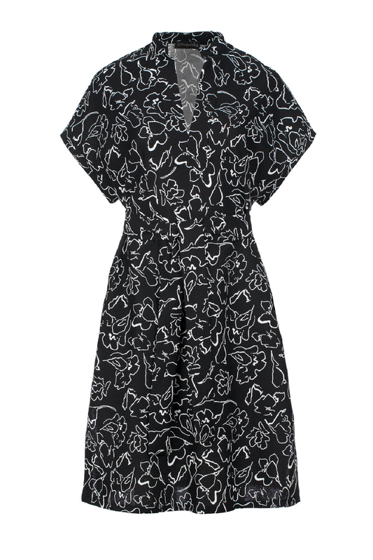 Floral Outline Cap-Sleeved Dress with Side Slits