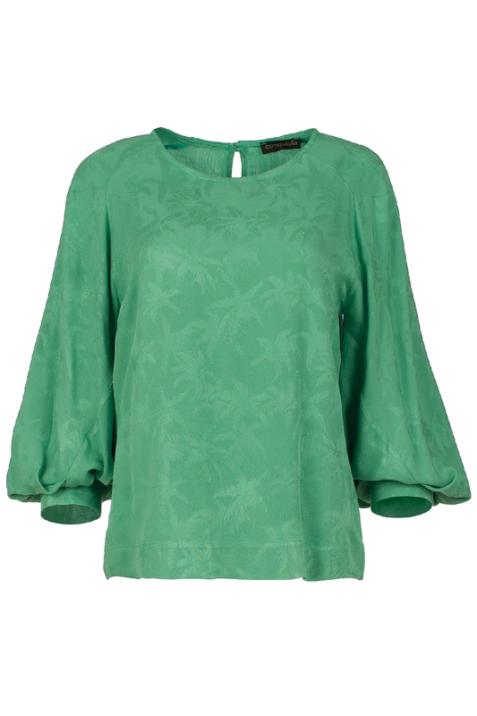 Green Jacquard Top with Bishop Sleeves