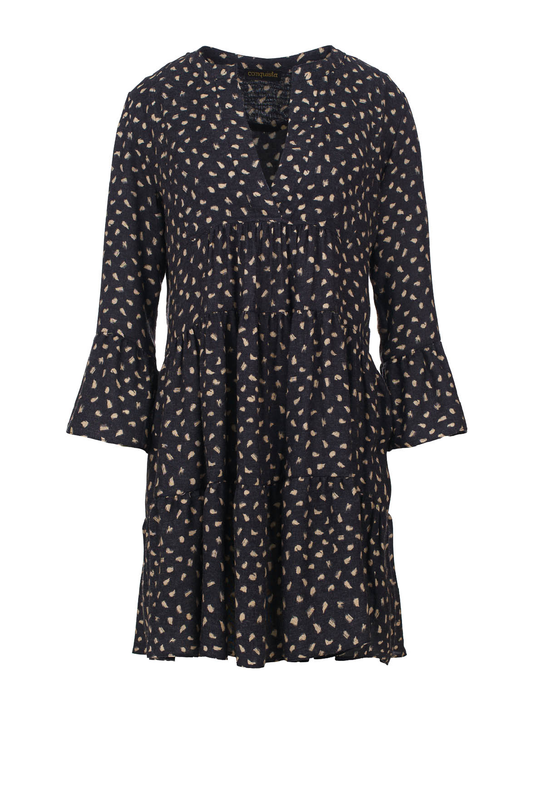 Camel and Dark Grey A Line Dress with Bell Sleeves