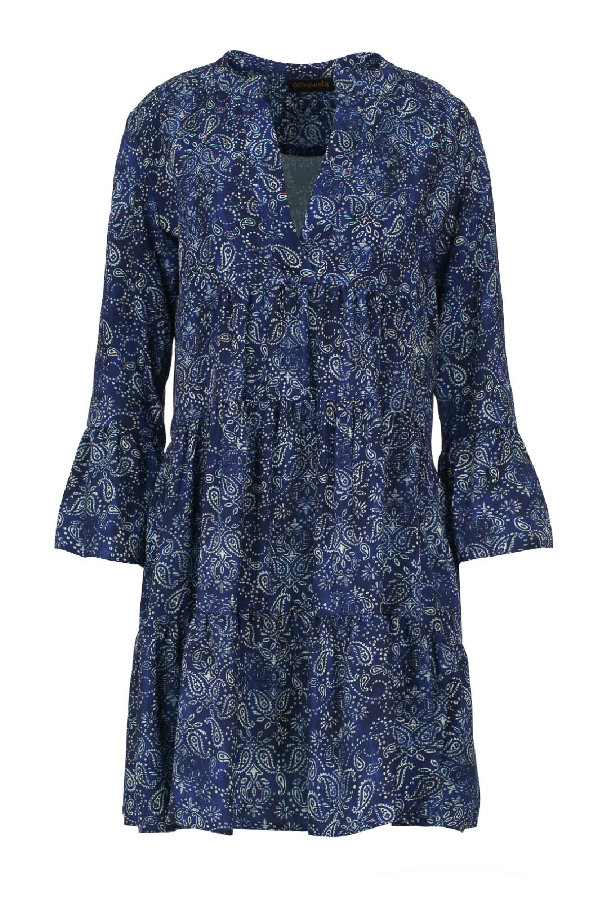 Blue Paisley A Line Dress with Bell Sleeves