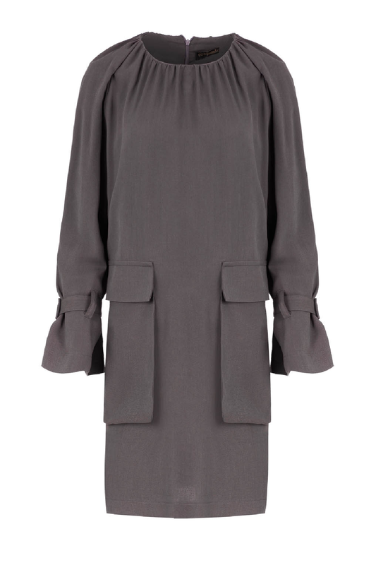 Dark Grey Pocket Detail Tencel Dress