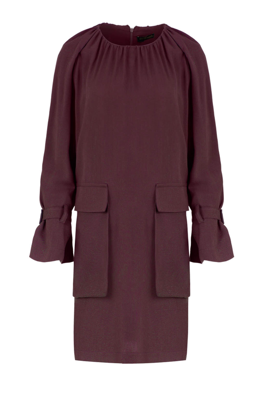 Burgundy Pocket Detail Tencel Dress