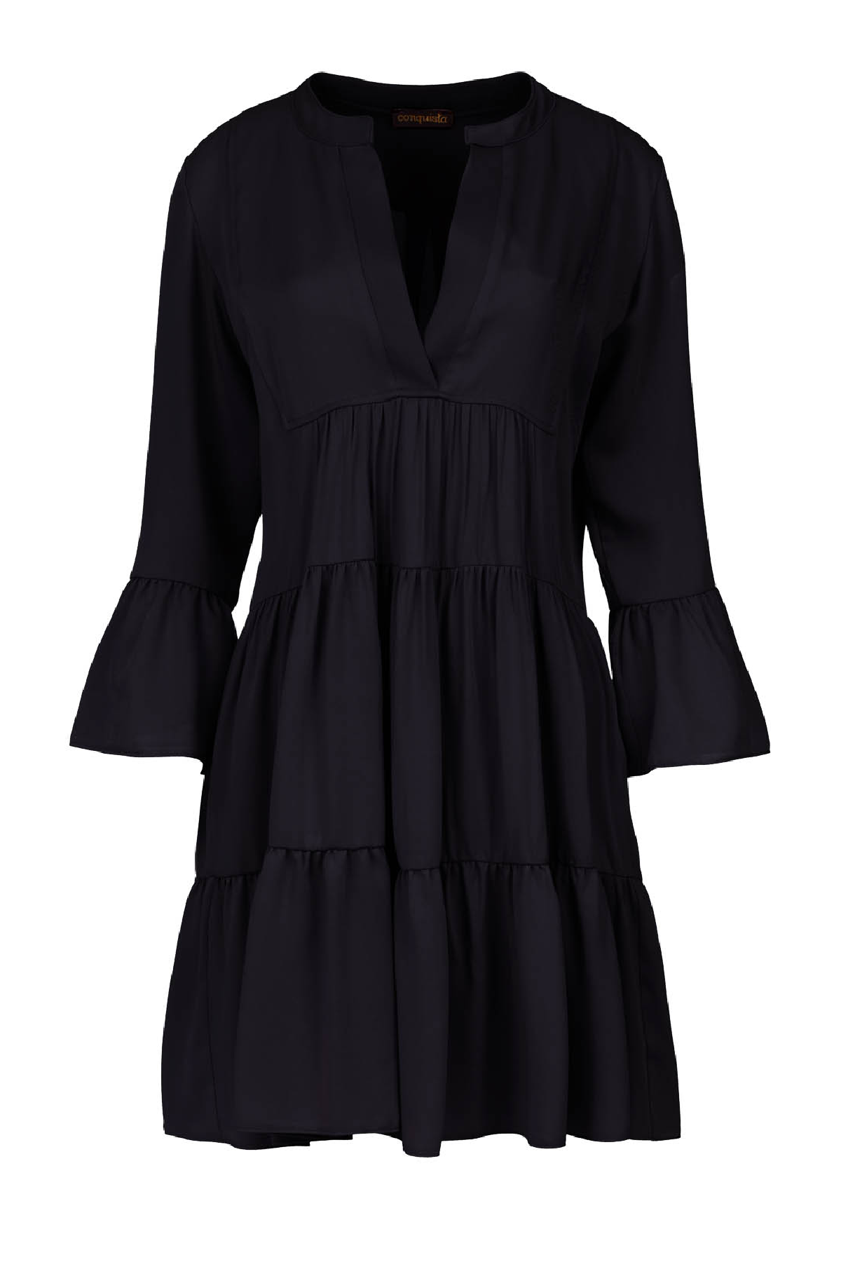 Black Viscose Gathered Seams Dress