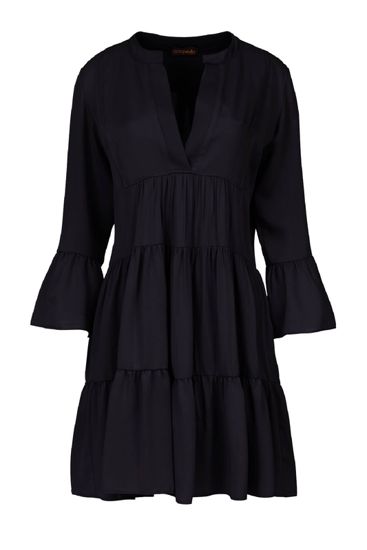 Black Viscose Gathered Seams Dress