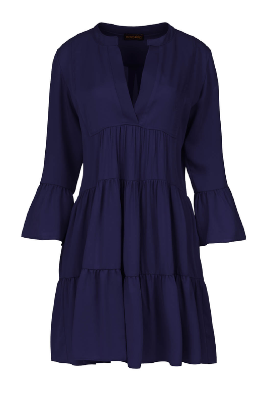 Navy Blue Viscose Gathered Seams Dress