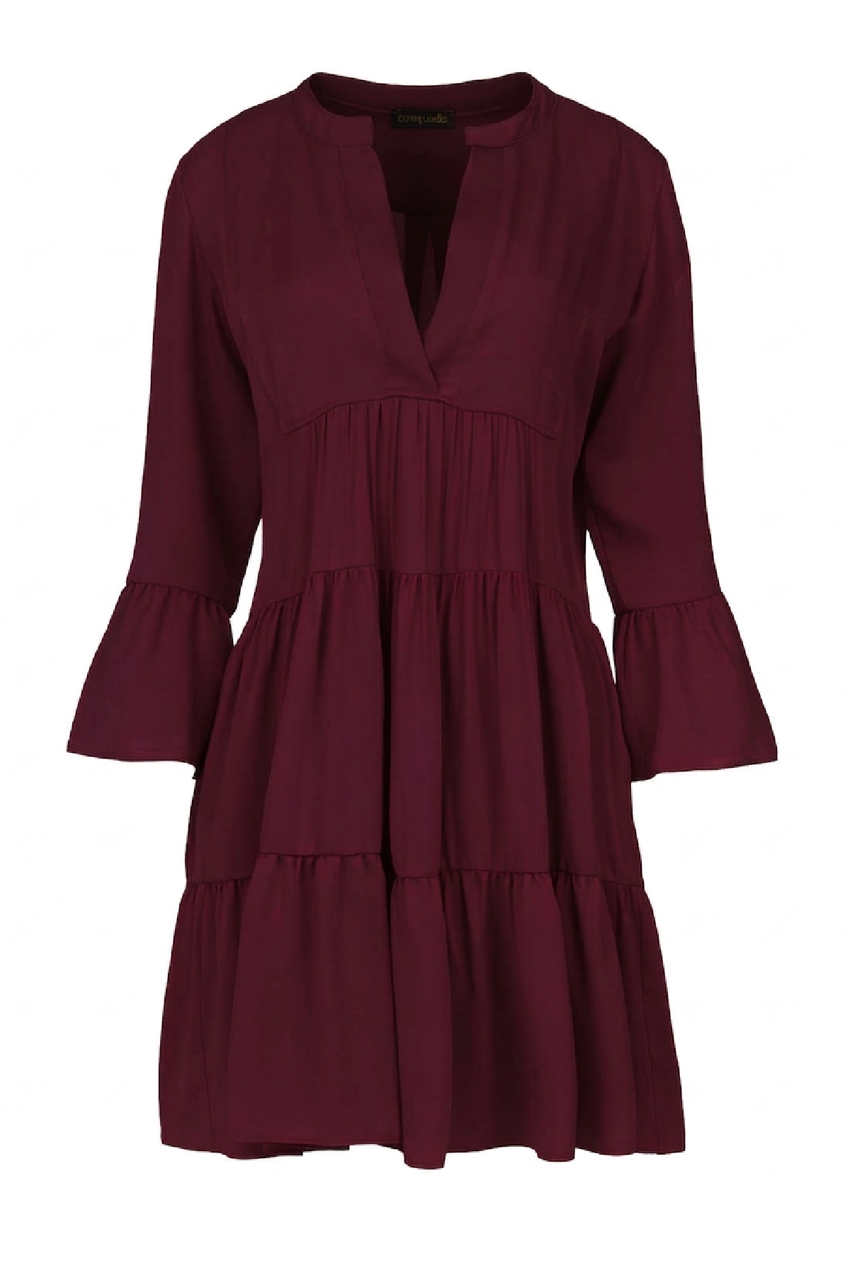 Wine Viscose Gathered Seams Dress