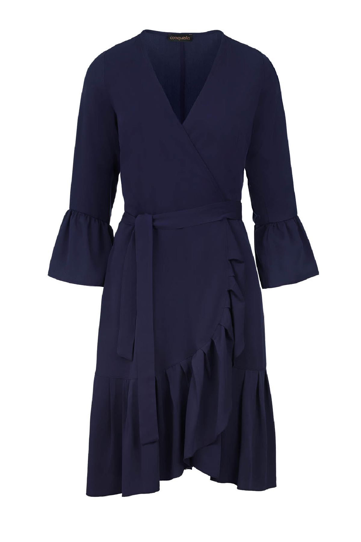 Navy Blue Wrap Dress Viscose with bell sleeves.