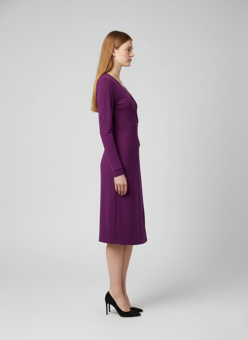 Long-Sleeve Wrap Dress in Deep Plum – Elegant, Flattering, Effortlessly Refined