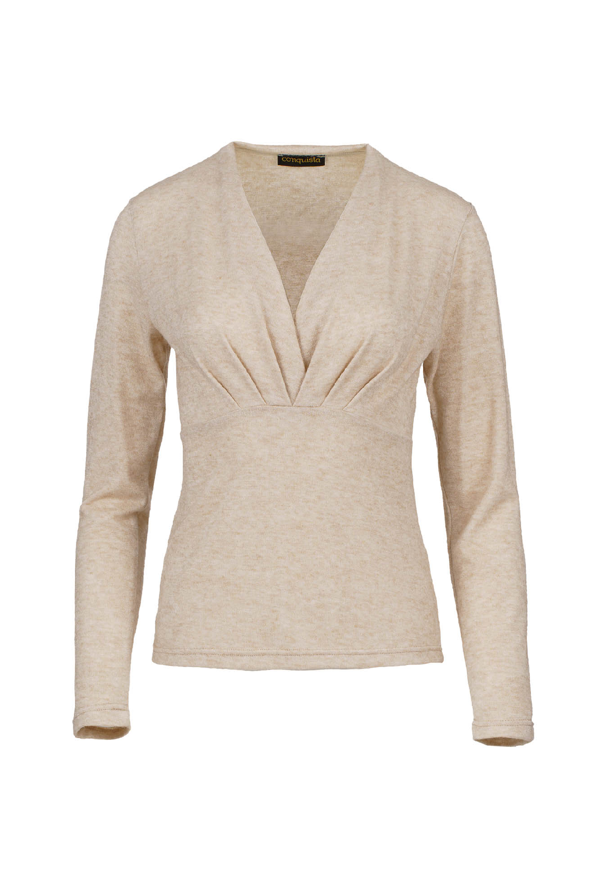 Beige Melange V Neck Knit Top