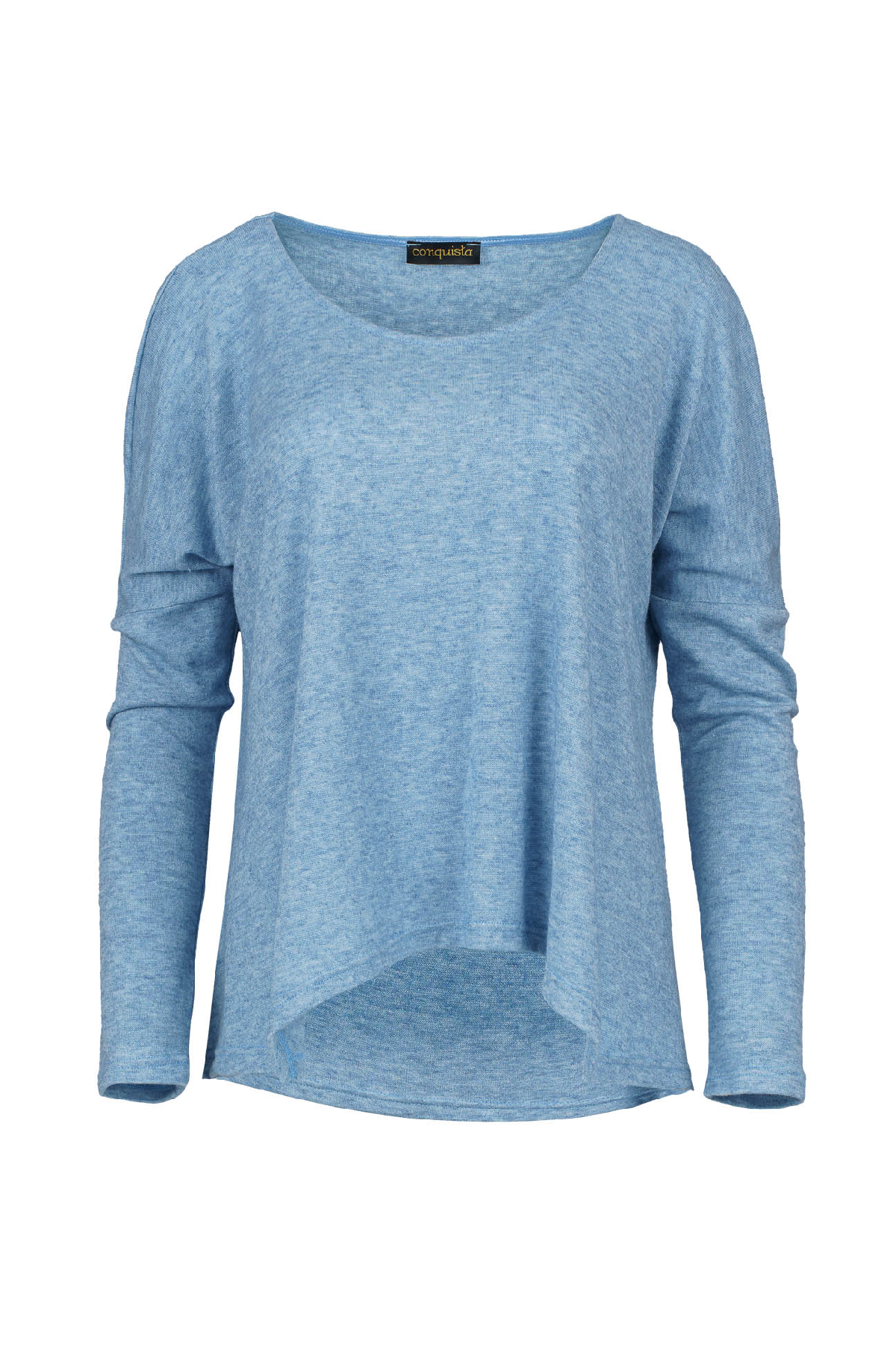 Light Blue Melange Knit Handkerchief Hem Top